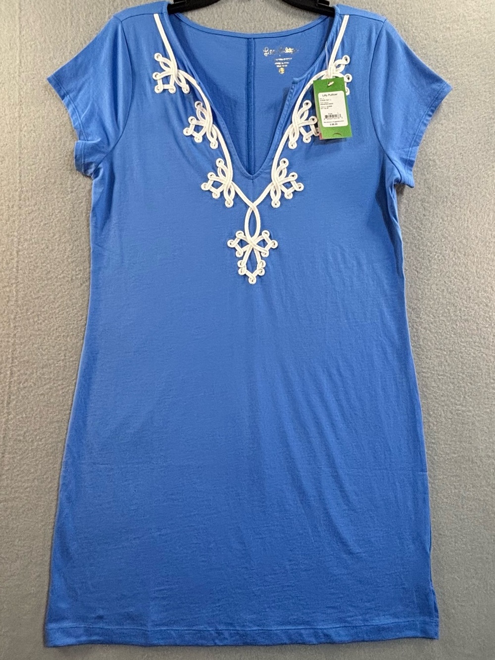 Lilly Pulitzer Blue Short-Sleeve Brewster Dress with White Embroidery NWT